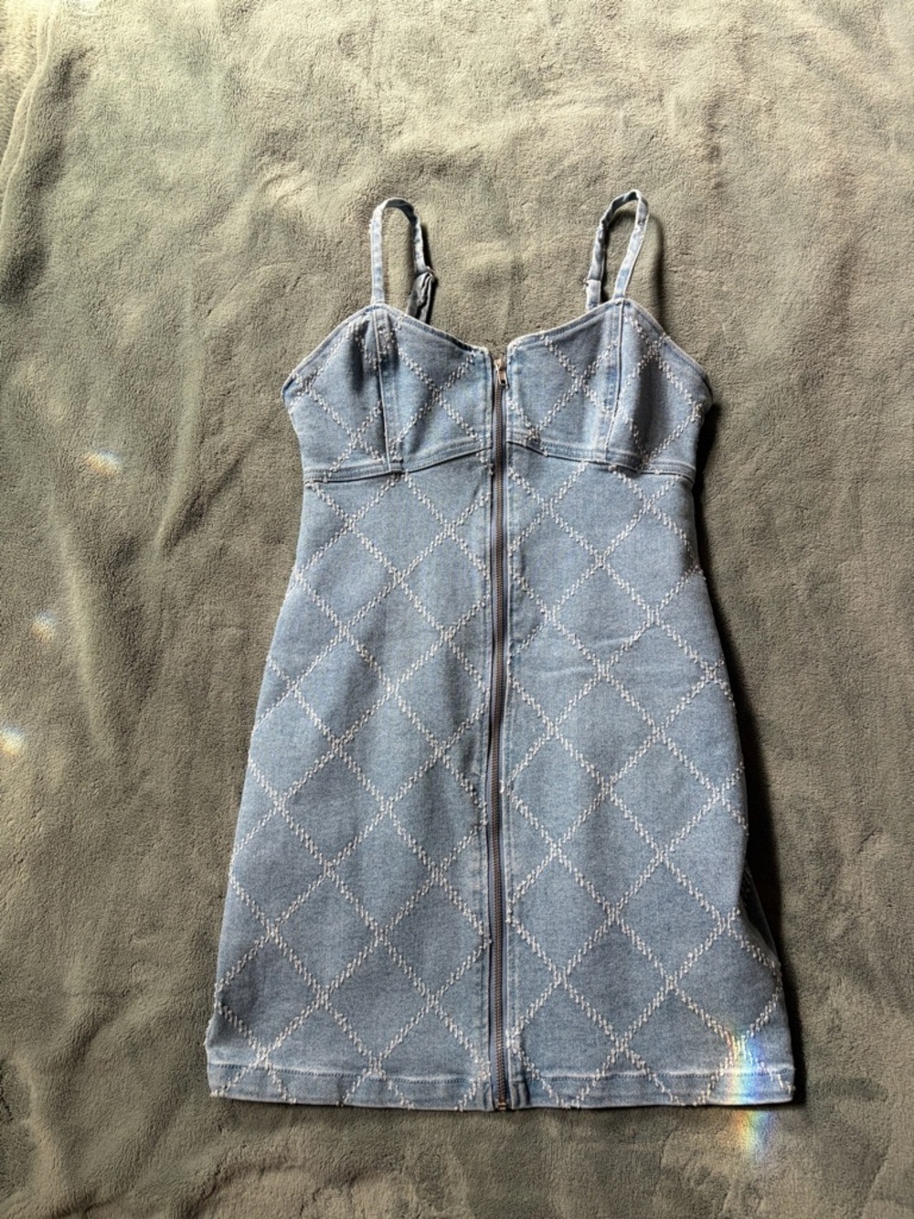 Forever 21 Light Blue Quilted Denim Mini Dress
